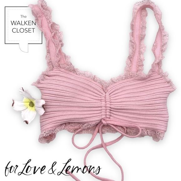 NWOT For Love & Lemons Pink Knit and Frill Lena Bralette, XXS - Picture 2 of 14